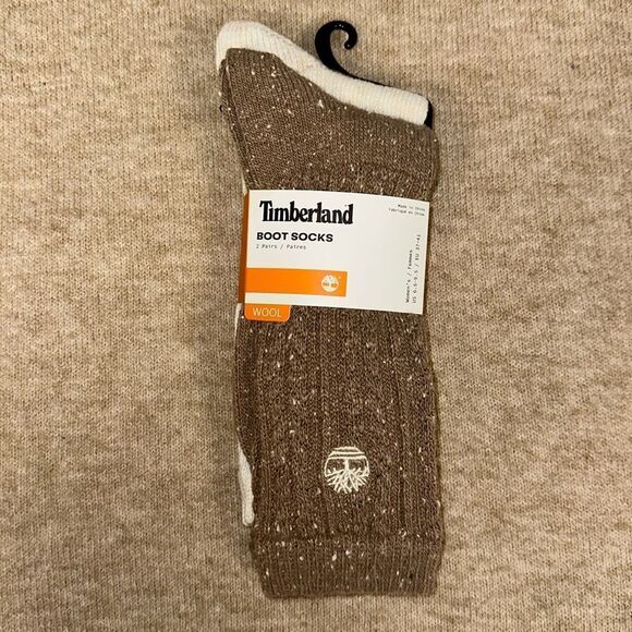 Timberland Ivory Brown W6.5-9.5 Super Soft Wool Blend Knit Boot Socks Pack of 2 - Picture 1 of 9